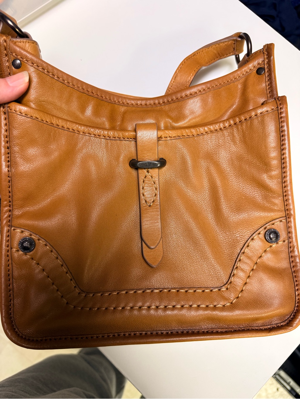 Frye Cognac Leather Shoulder Bag With Front Strap